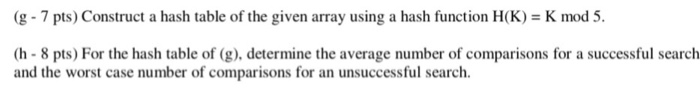  (g-7 pts) Construct a hash table of the given array using