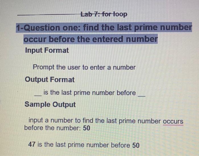 in java please Lab 7: for toop 1-Question one: find the last
