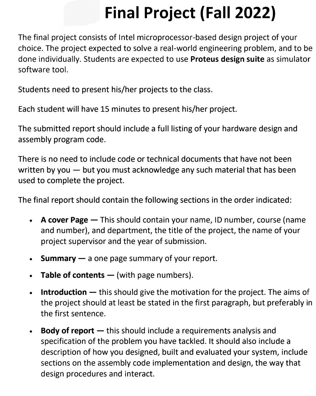 project for microprocessor course do the following :- 1- create circuit of
