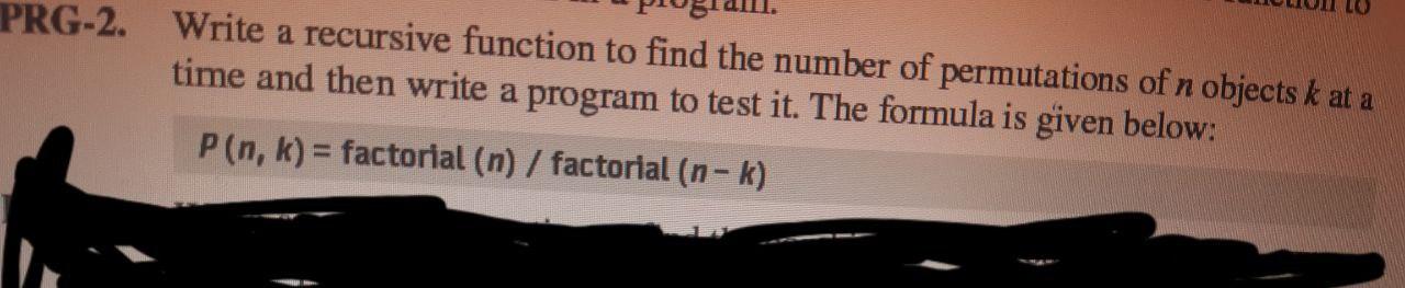 PRG-2. Write a recursive function to find the number of permutations