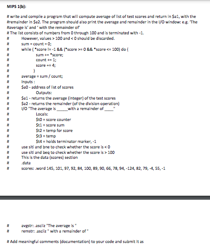  MIPS 1(b): #write and compile a program that will compute average