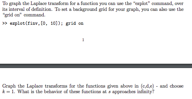 of a function in Matlab, first define t as a symbolic variable,