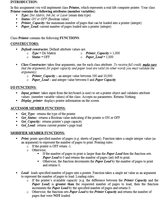 please help ASAP Code in C++ Language INTRODUCTION: In this assignment you