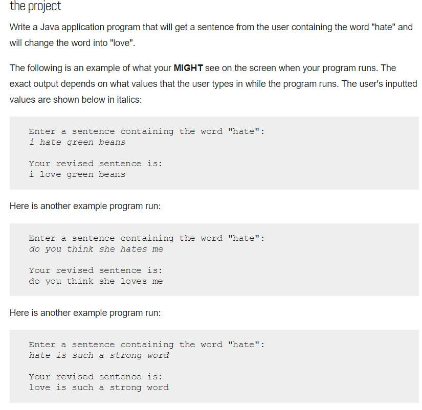  the project Write a Java application program that will get a