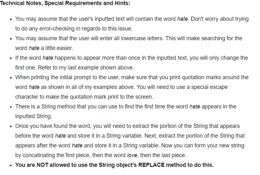 sentence from the user containing the word "hate" and will change the