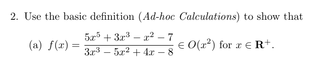  2. Use the basic definition (Ad-hoc Calculations) to show that (a)