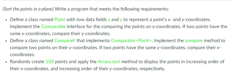  please solve the problem using Java. (Sort the points in a