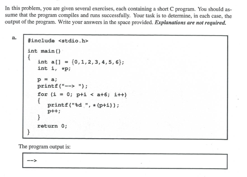 In this problem, you are given several exercises, each containing a