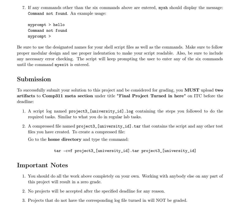 directory, write a shell script called mysh. When mysh is executed, it