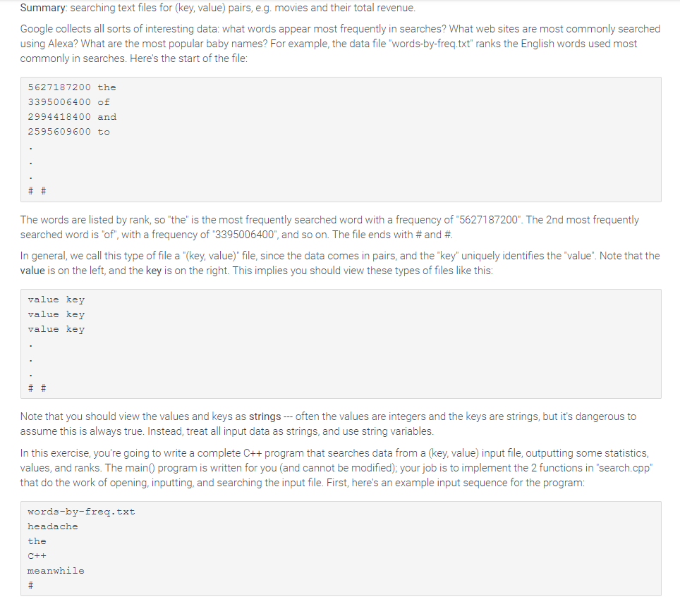 I need to figure out how to do the search.cpp only.
