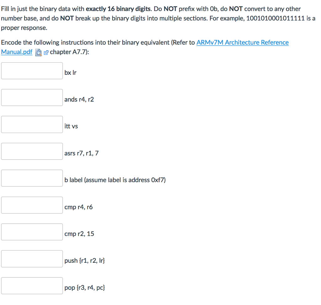  Fill in just the binary data with exactly 16 binary digits.