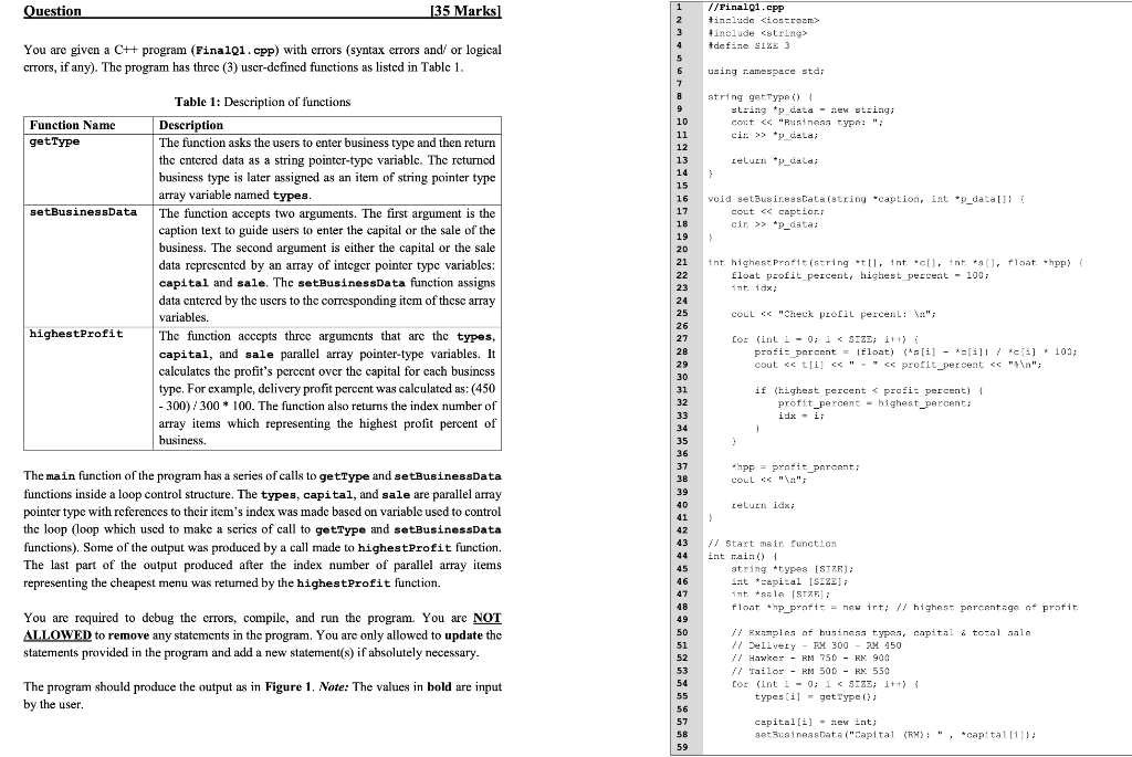  1 Question 35 Marks //Final01.cpp #include #include #define SIX 3 You