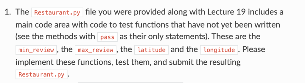 PYTHON QUESTION from Point2d import Point2d class Restaurant(object): def __init__(self, name, lat,