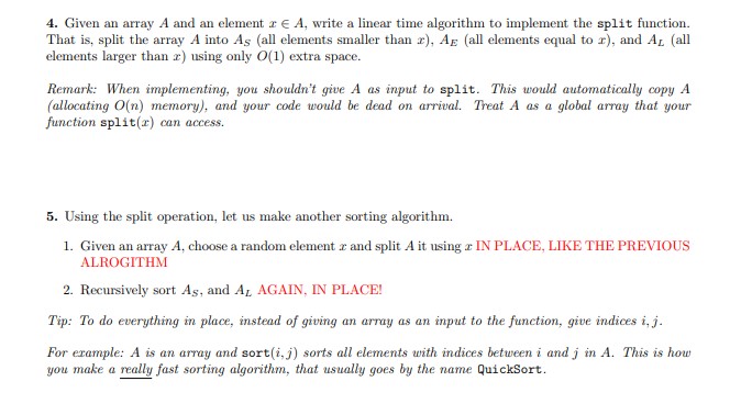  Given an array A and an element xinA, write a linear