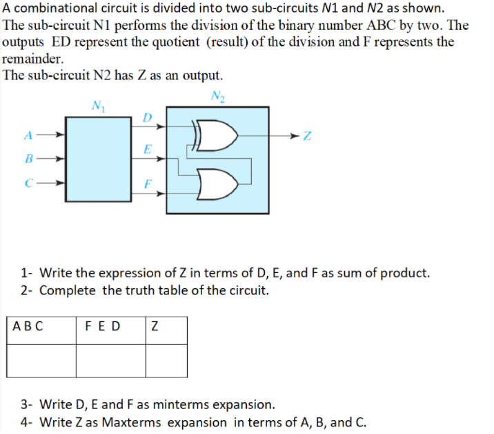A combinational circuit is divided into two sub-circuits N1 and N2