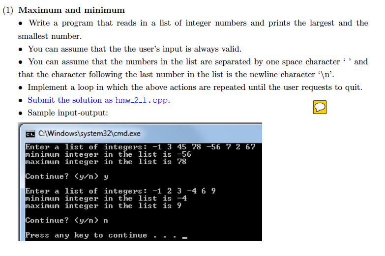  (1) Maximum and minimum Write a program that reads in a