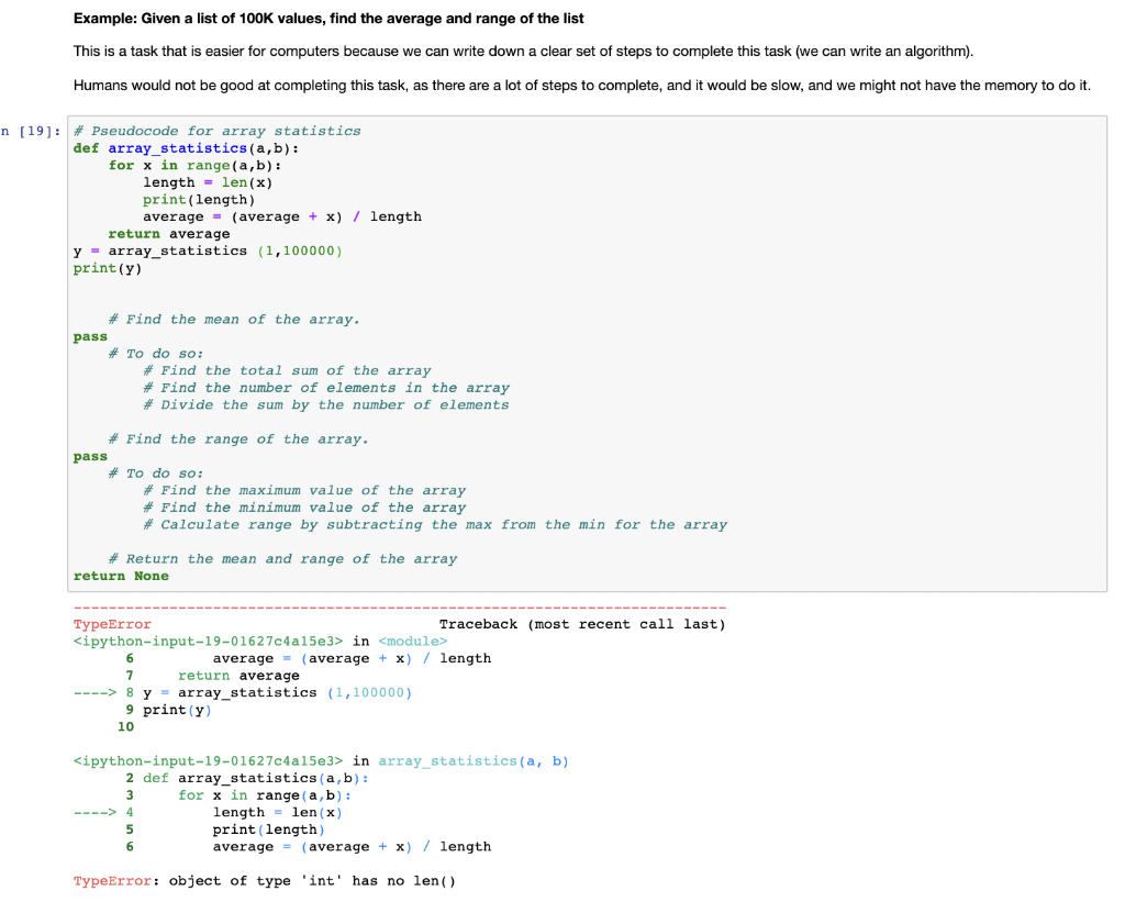  Example: Given a list of 100K values, find the average and