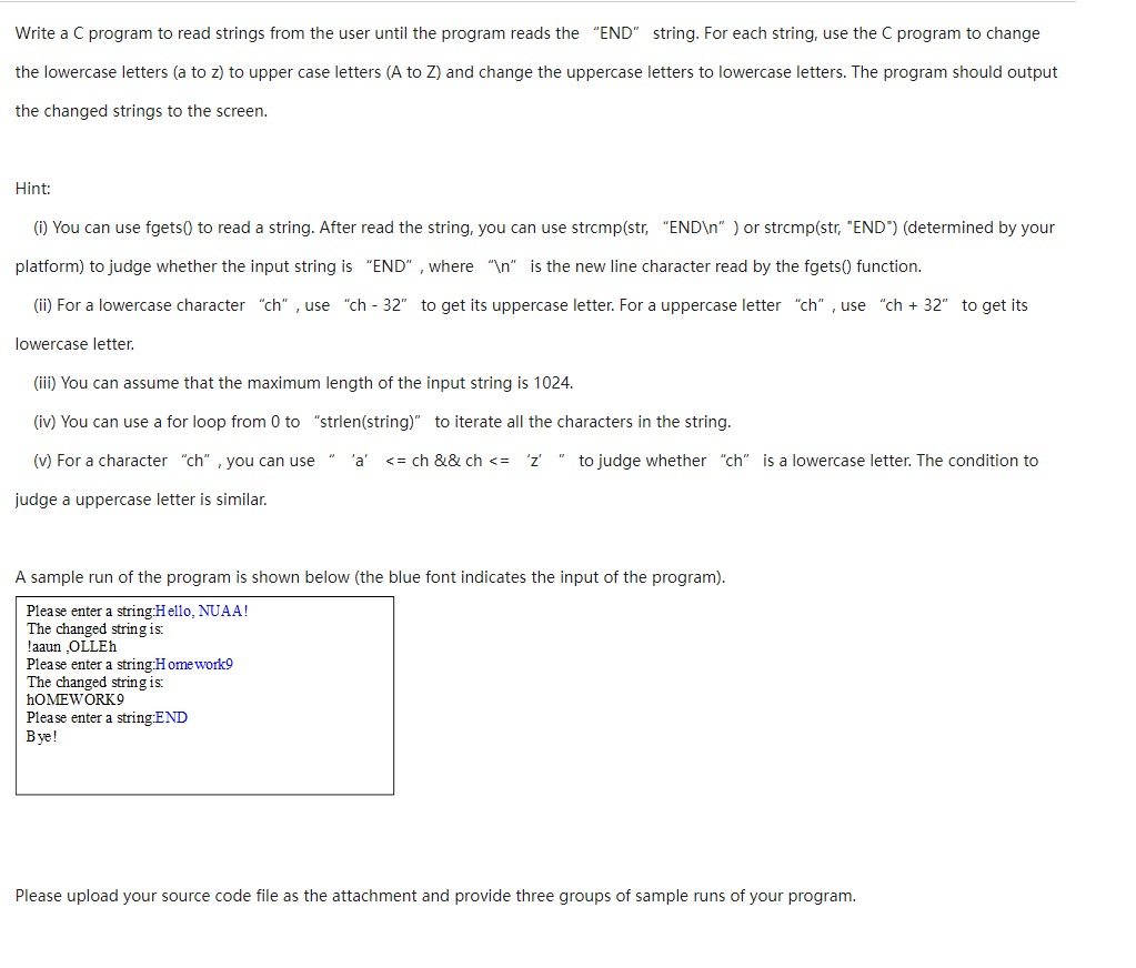  Write a C program to read strings from the user until