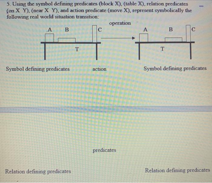  5. Using the symbol defining predicates (block X). (table X), relation