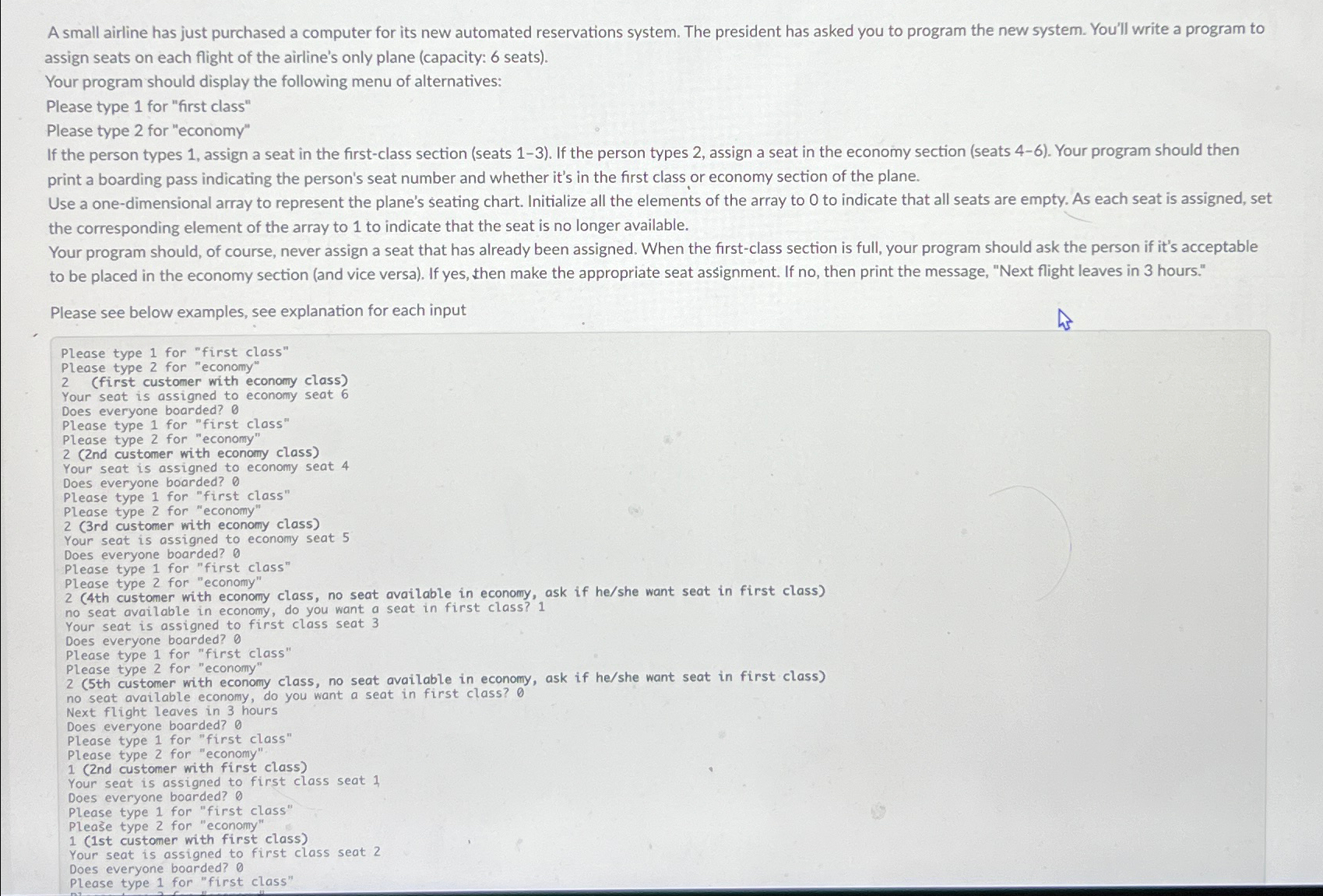  Please write a C code about A small airline has just