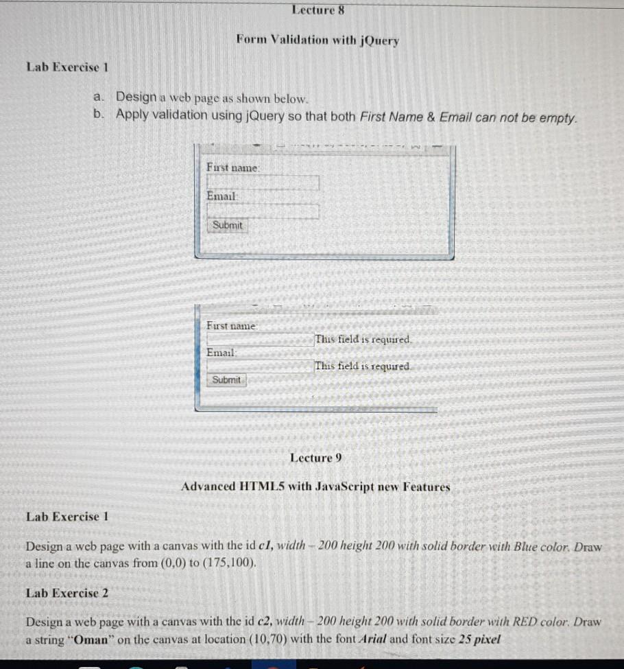  web development labs questions using notepad++ Lecture 8 Form Validation with