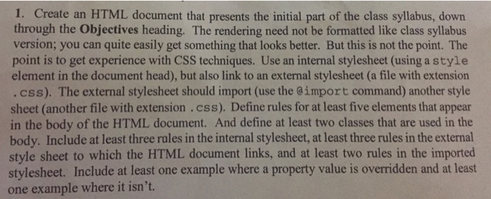  I. Create an HTML document that presents the initial part of
