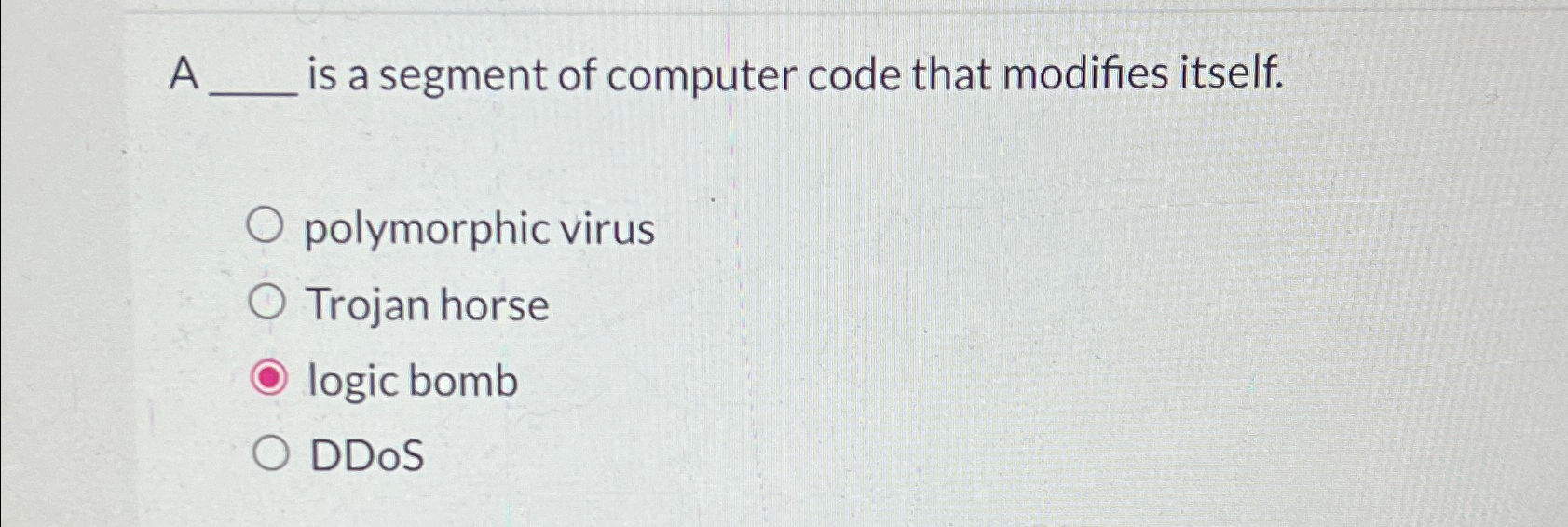  A is a segment of computer code that modifies itself. polymorphic