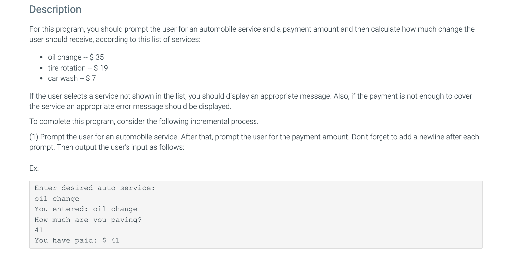I need help writing code in python. Description For this program, you