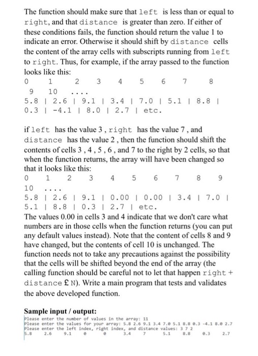 Write in C++ The function should make sure that left is