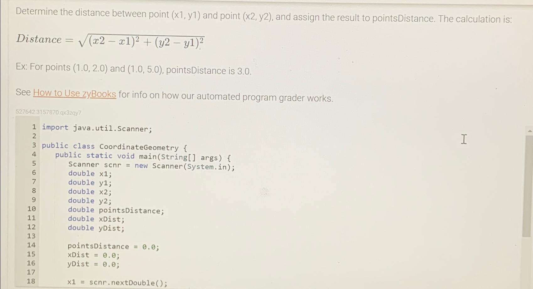  Determine the distance between point (x1,y1) and point (x2,y2), and assign