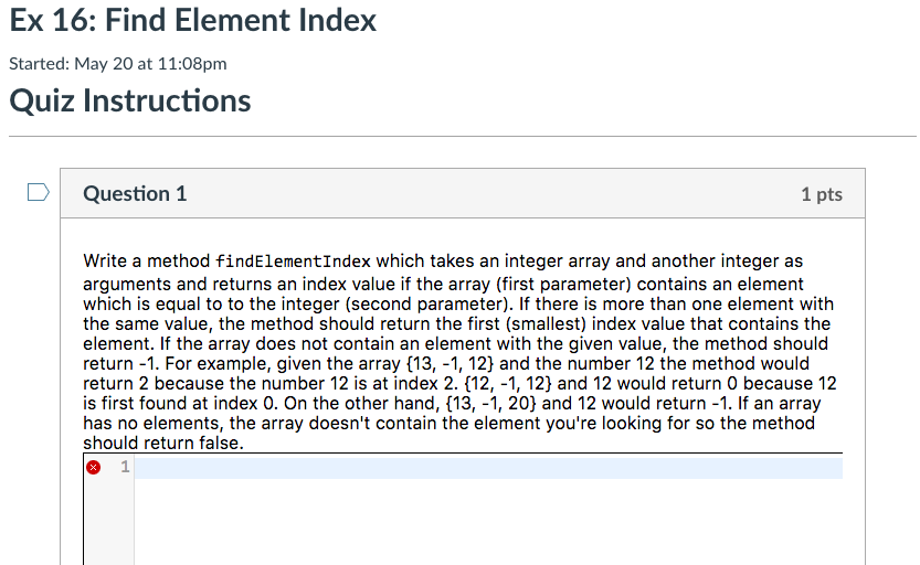  java question Ex 16: Find Element Index Started: May 20 at