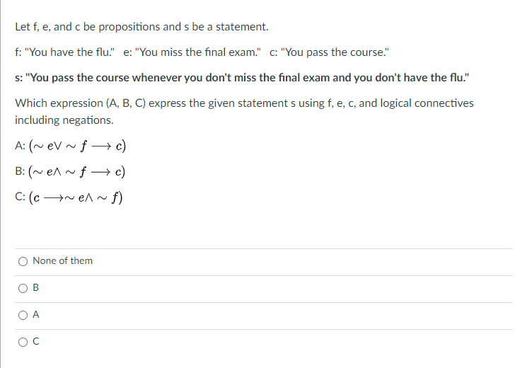 proposition s is given. S: "2+9=15" The negation of the proposition s