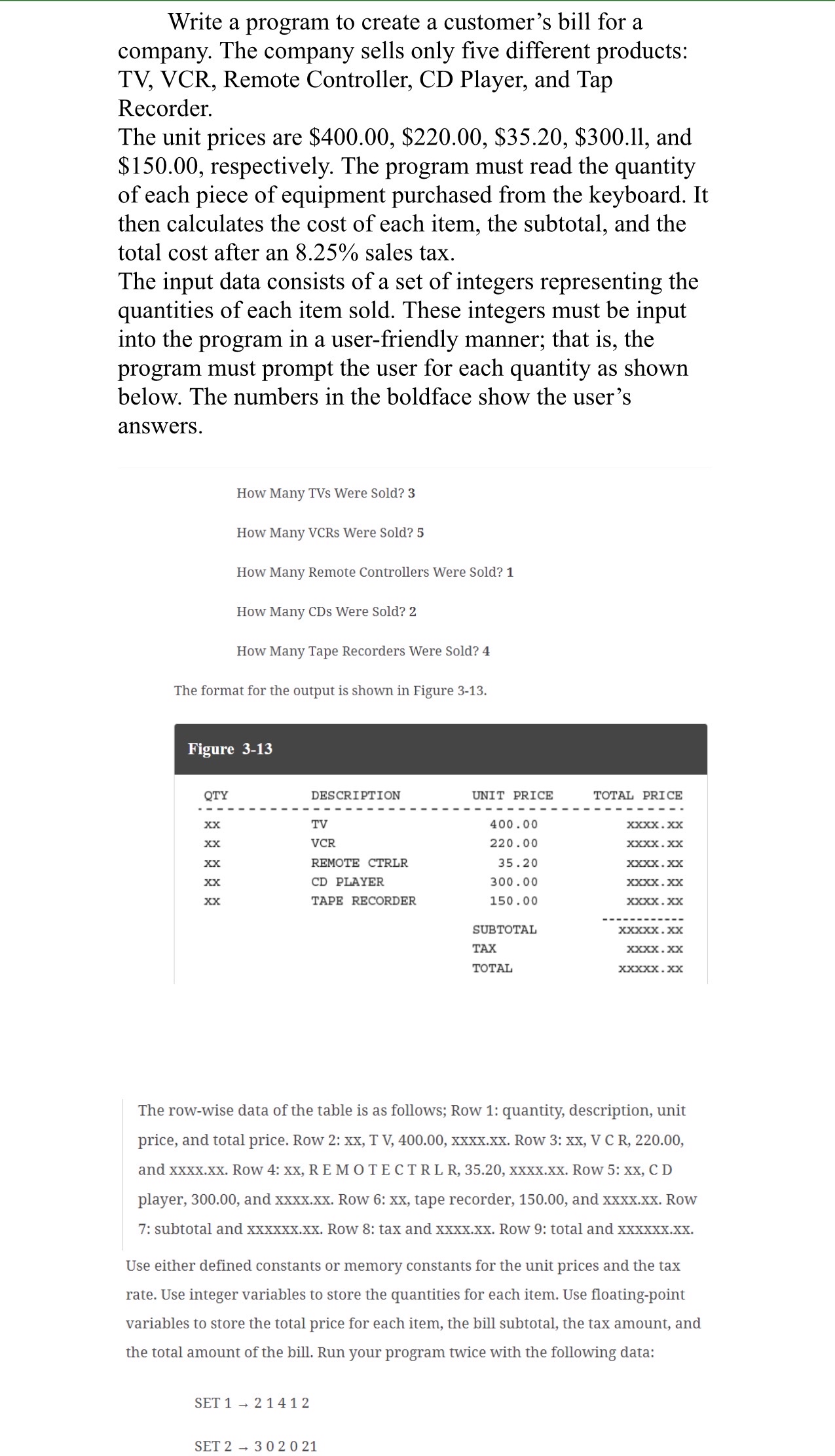  Write a program to create a customer's bill for a company.