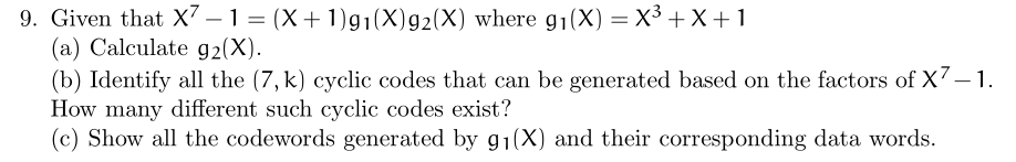 Computer Engineering - Fault Tolerant Design question Topic: Information Redundancy - Cyclic