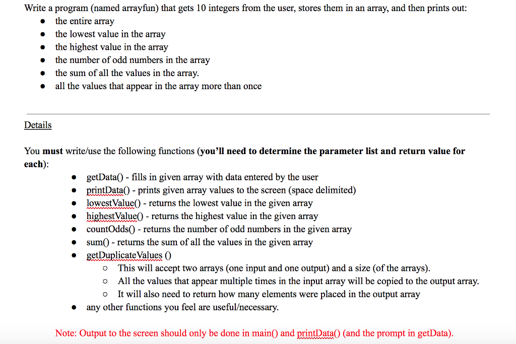 I need this in the C++ language Write a program (named arrayfun)