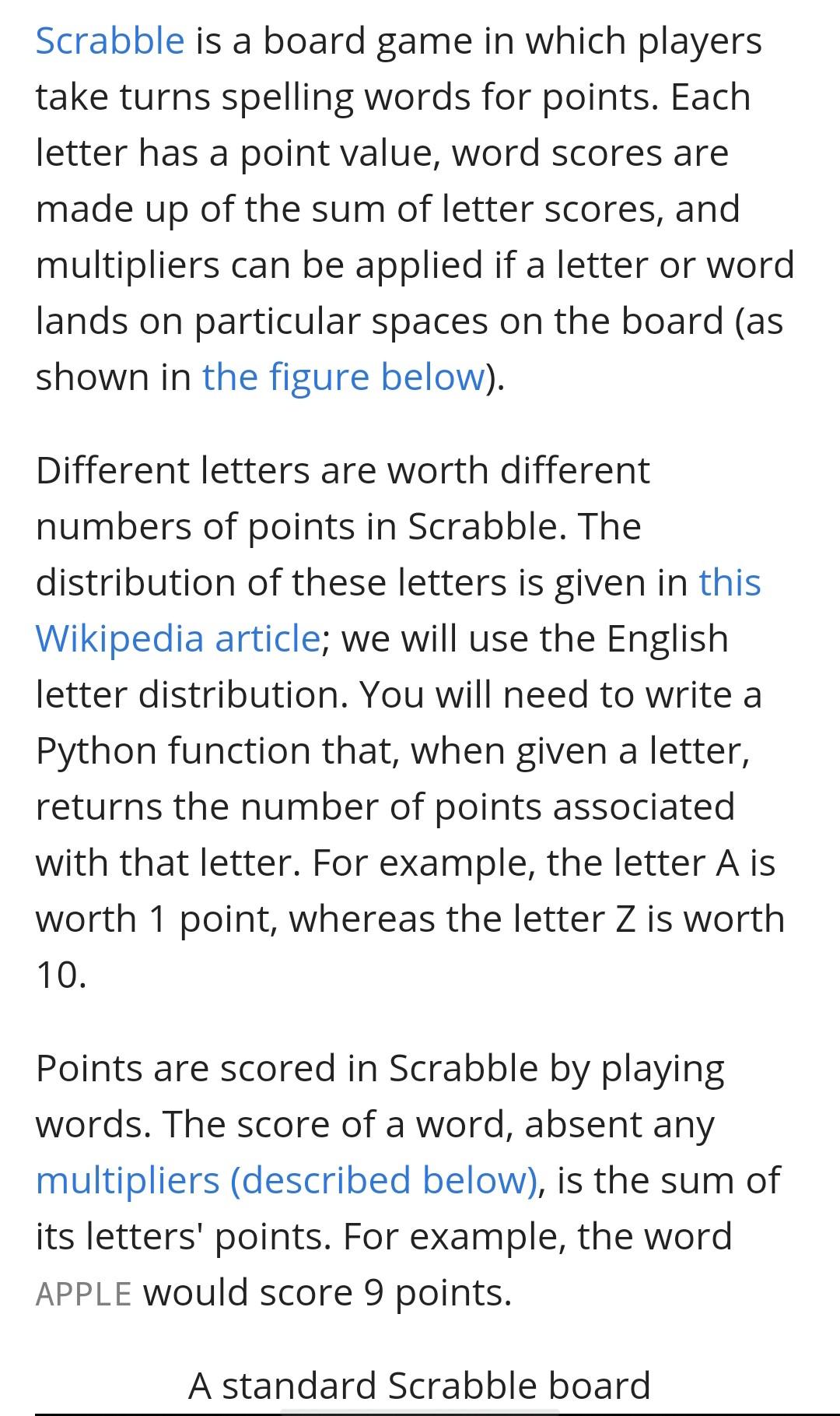  i want the answer in python. Scrabble is a board game