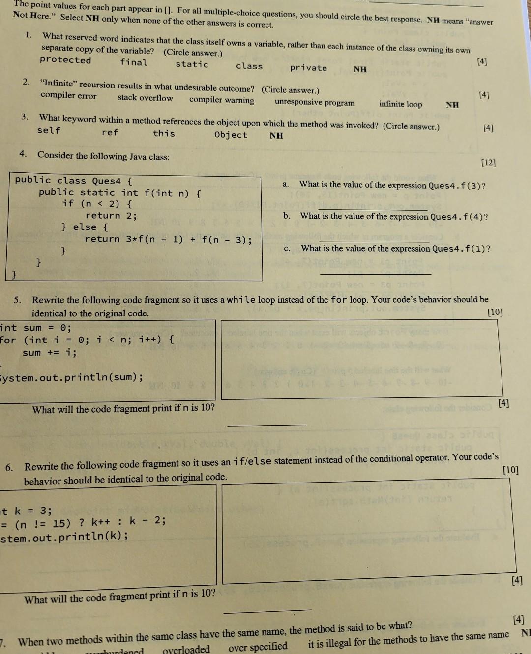  The point values for each part appear in []. For all