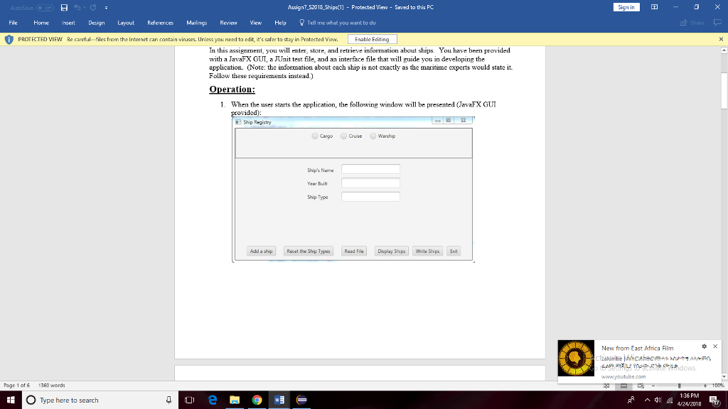  Assignment 7 Ship Registry CMSC203 Concepts tested by this program: Reading