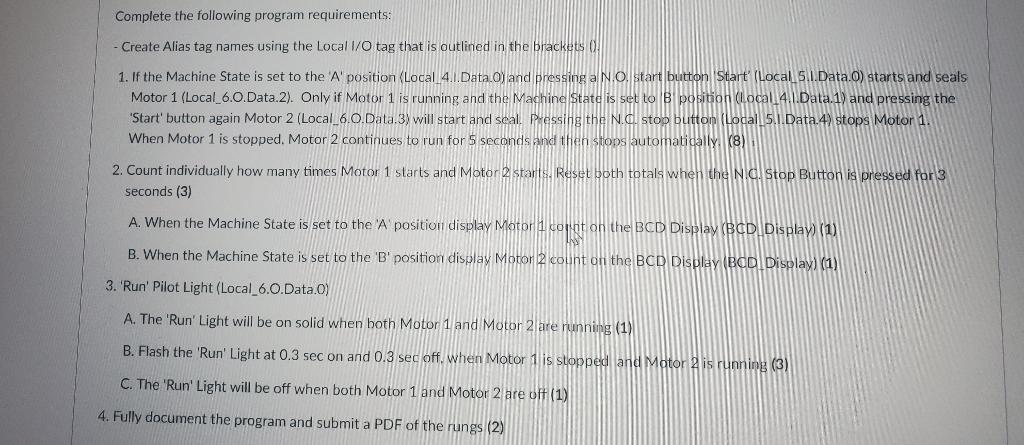  Complete the following program requirements: - Create Alias tag names using