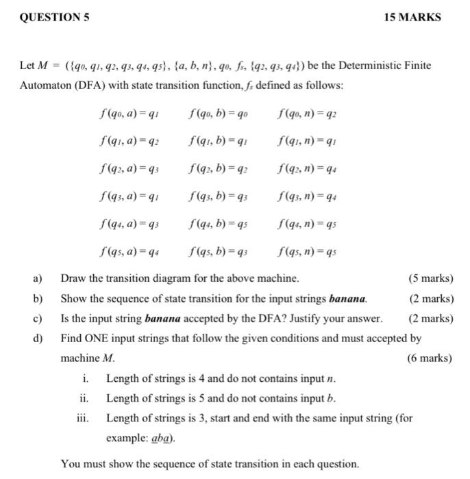  QUESTION 5 15 MARKS Let M = ({90, 91, 92, 93,