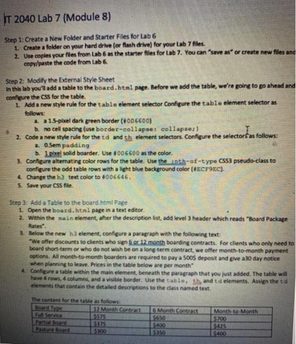  IT 2040 Lab 7 (Module 8) Step 1: Create a New