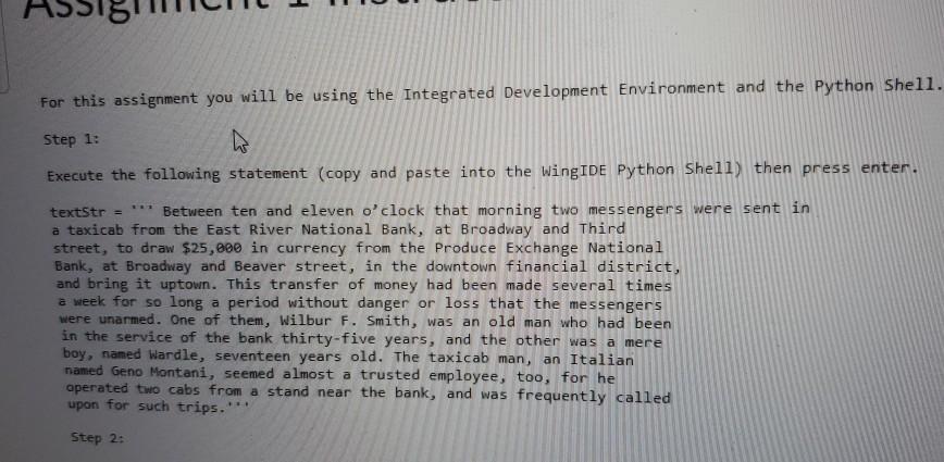  python 1 ASS For this assignment you will be using the