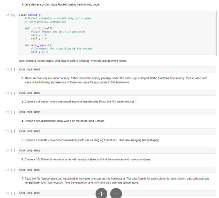  please code using python. 1. Let's define a python class Rocket()