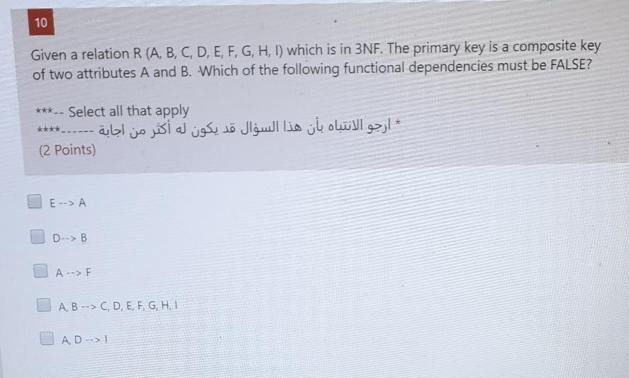  answer 10 Given a relation R (A, B, C, D, E,