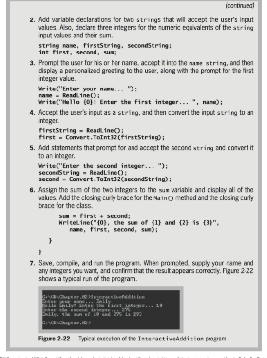 the next steps, you write an interactive program that allows the user