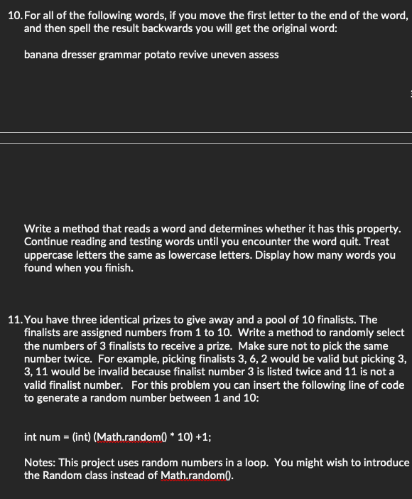 length on a new separate line. 2. Write a method that reads