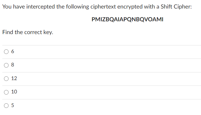 following problem You have intercepted the following ciphertext encrypted with a Shift