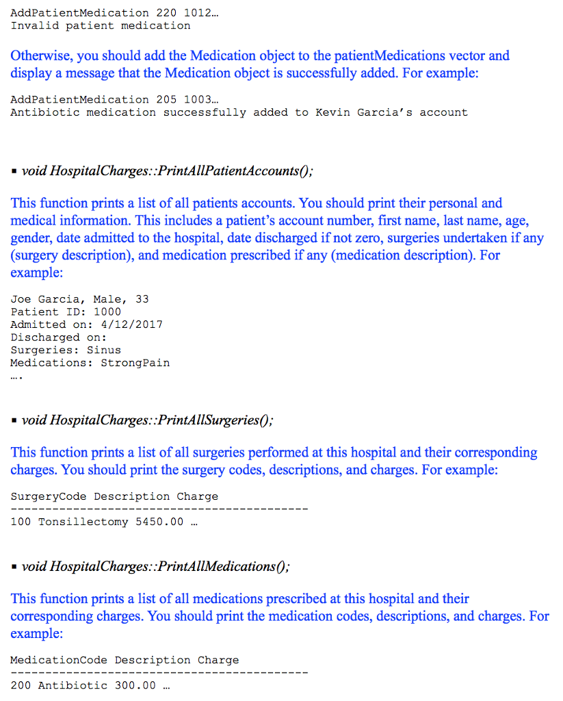 member functions The attributes of each class are summarized below: HospitalCharges class