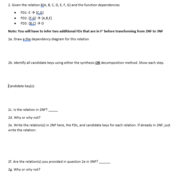 Given the relation R(A, B, C, D, E, F, G) and the