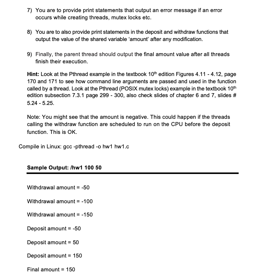 banking system that maintains an account balance (integer variable amount) with two